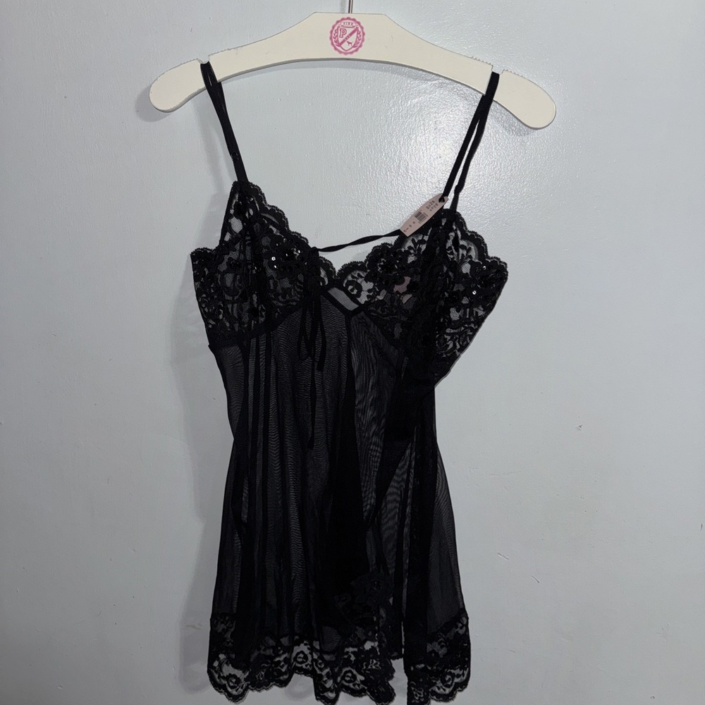 2001 Vintage Y2K Victoria's Secret Small Lace Goth Nylon Slip Dress NWT